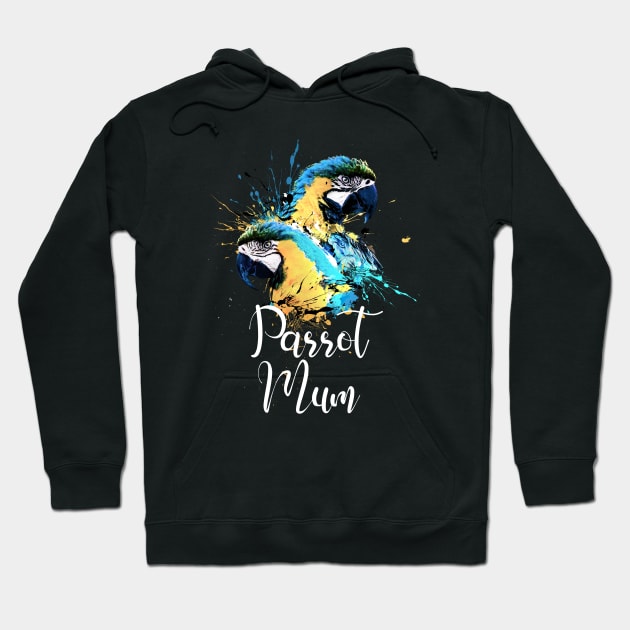 Parrot Mom Color Splatter Macaw Black Hoodie by BirdNerd